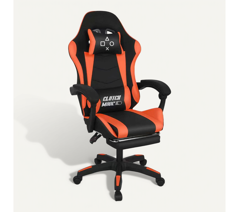 Clutch - Chaise De Gaming Ergonomique Avec Coussin Lombaire, Repose-pieds En Pvc Noir Et Rouge