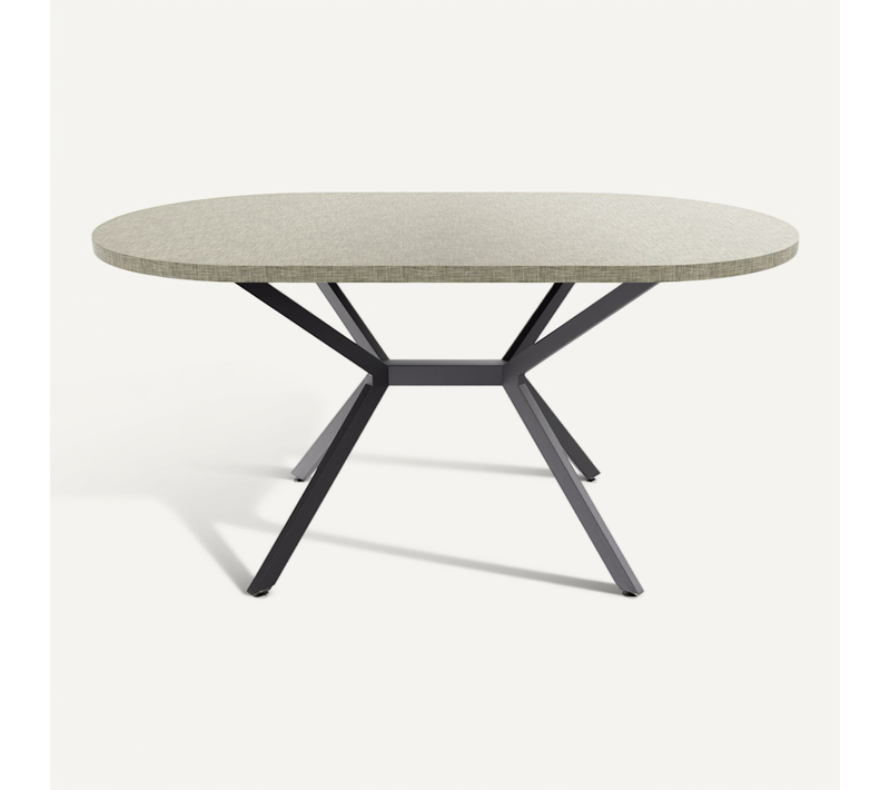 Marui Small - Table De Salle à Manger Ovale 150x90 Cm En Bois Texturé Avec Pied Central Ashi