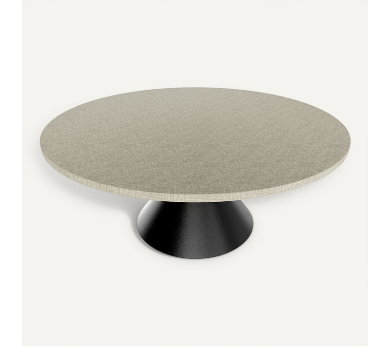 Graal Black - Table Ronde Ø120 Cm Base Double Cône En Métal Plateau En Bois Gris Texturé