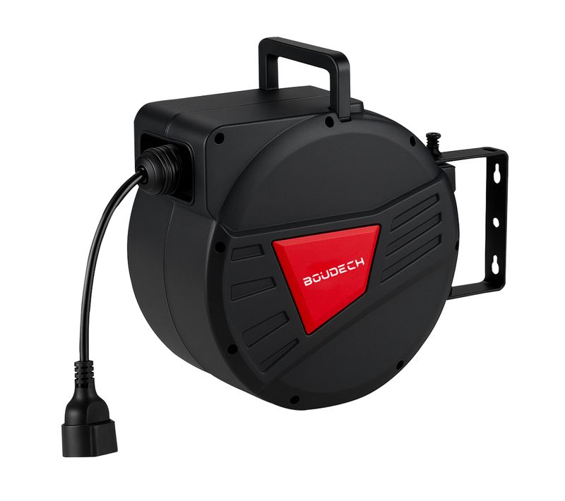 Denki 15 - Enrouleur de câble électrique mural automatique 15m 250V Prise Schuko en polypropylène