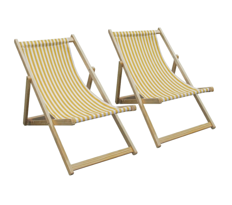 Tamigi - Ensemble 2 Chaises Longues Bois Massif Et Textilène Jaunes