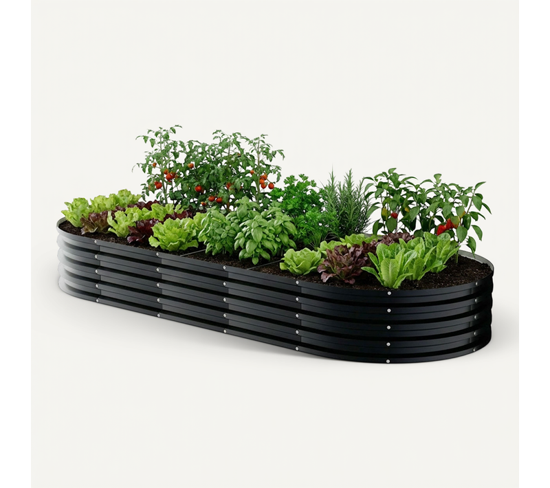 Niwa - Lit Pour Potager Surélevé Ovale Pour Extérieur 180x90x30 Cm En Acier Inoxydable Noir
