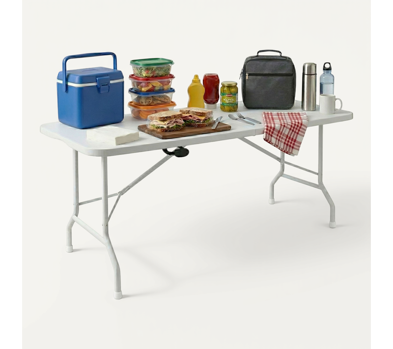 Essence - Table Pliante 180x74x70 Cm Camping Pique-nique Résine Blanche