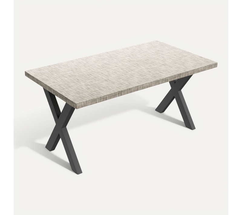 Table à Manger En Bois Et Métal Avec Pieds En X Noirs 220x100 Cm Gris Texturé