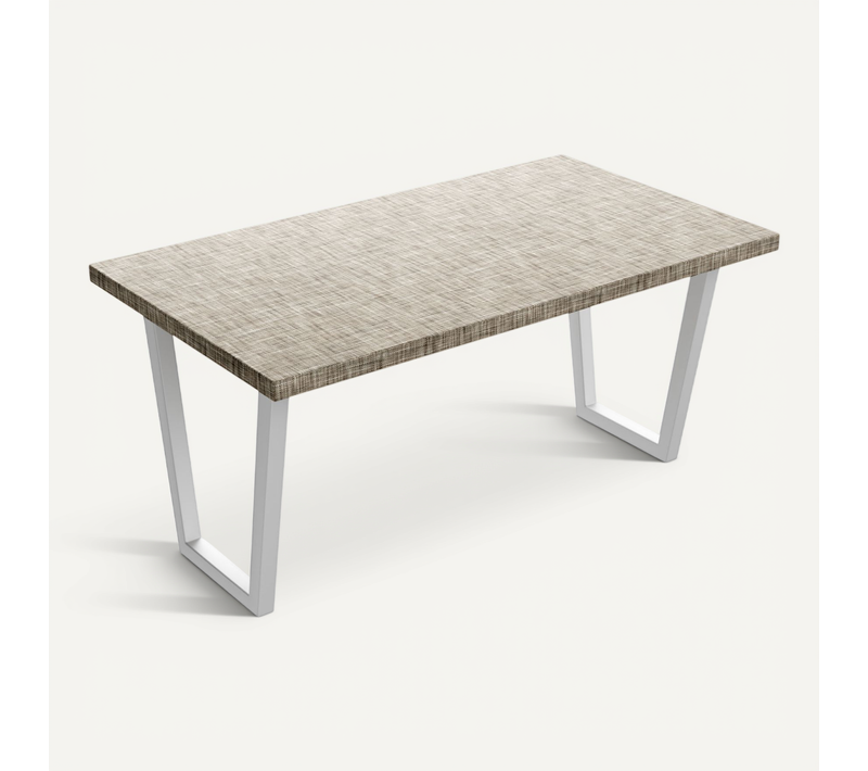 Table à Manger En Bois Et Métal Avec Pieds Trapézoïdaux Blancs 220x100 Cm Gris Texturé