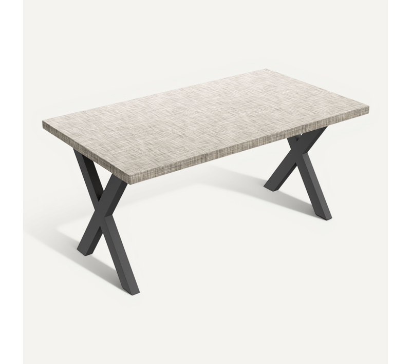 Table à Manger En Bois Et Métal Avec Pieds En X Noirs 160x90 Cm Gris Texturé