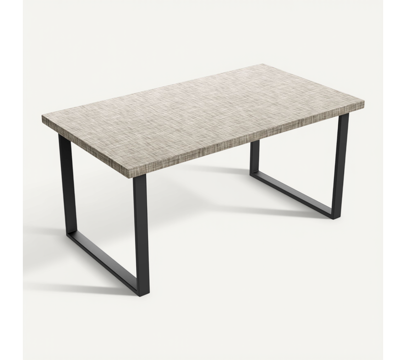 Table à Manger En Bois Et Métal Avec Pieds Carrés Noirs 160x90 Cm Gris Texturé