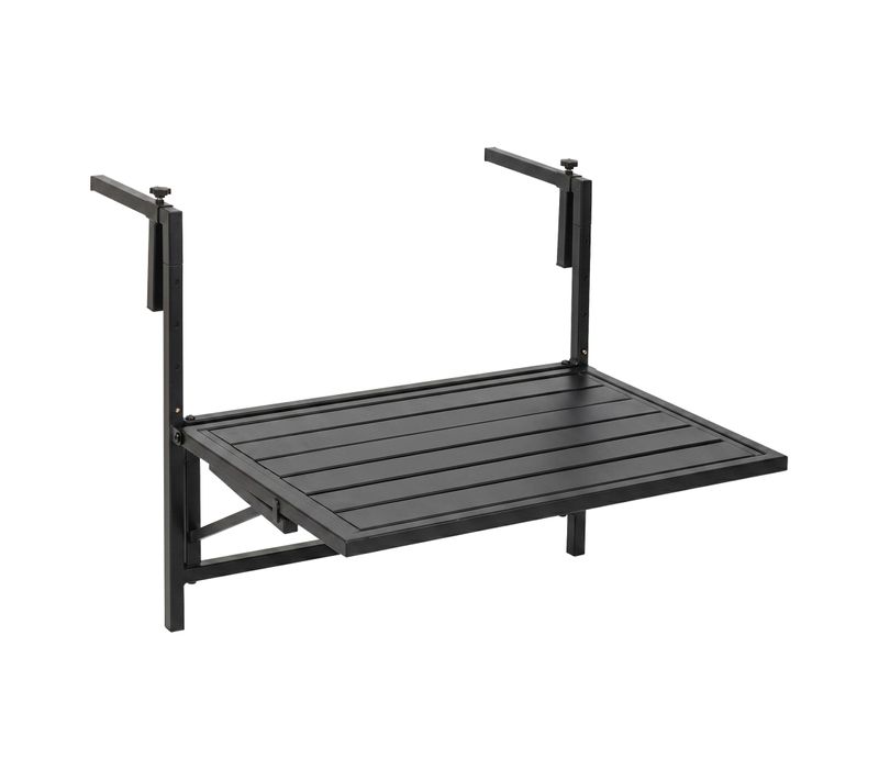 Etè - Table De Balcon Pliable 60 X 63 X 56 Cm, étagère Suspendue D’extérieur En Métal Noir