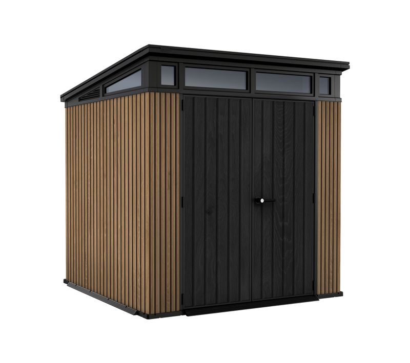 Pent 7x7 - Abri De Jardin 216x226x218 Cm 2 Portes Rangement Outils Evotech+ Résine Marron/noire