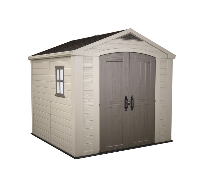Factor 8x8 - Abri De Jardin 256,50x243x255 Cm 2 Portes Rangement Outils Résine Beige