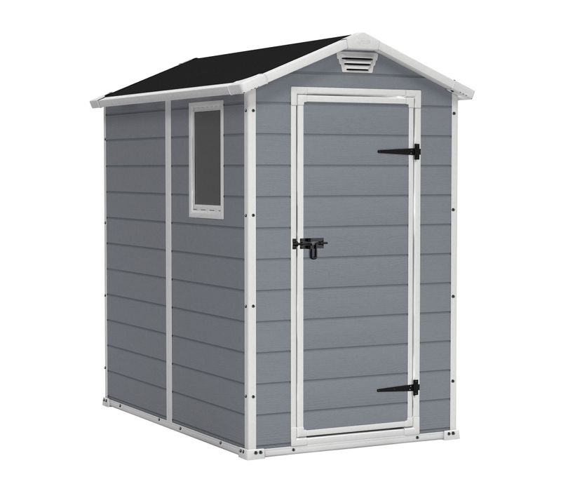 Manor 4x6 - Abri De Jardin 130x198x192 Cm 1 Porte Rangement Outils Résine Gris