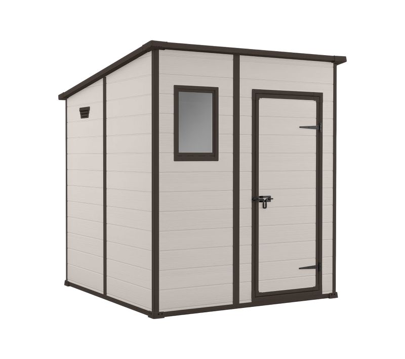 Manor Pent 6x6 - Abri De Jardin 183,50x200x185 Cm 1 Porte Rangement Outils Résine Beige