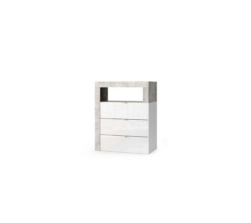 Commode Bicolore En Blanc Brillant Et Ciment