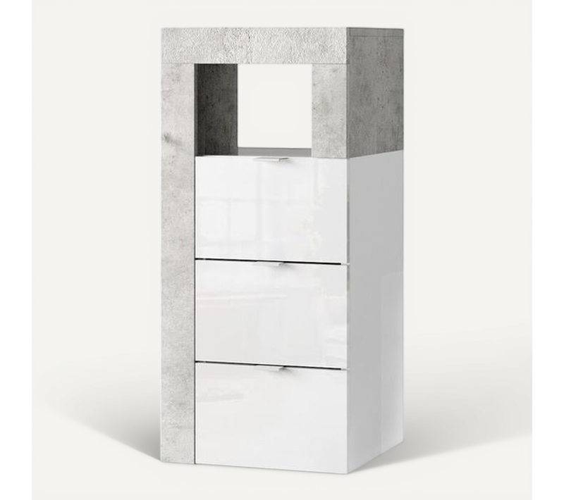 Commode Bicolore 3 Tiroirs En Blanc Brillant Et Ciment