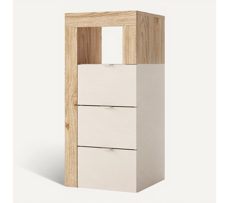 Commode 3 Tiroirs Bicolore : Chêne De Cadix Et Cachemire - Beige