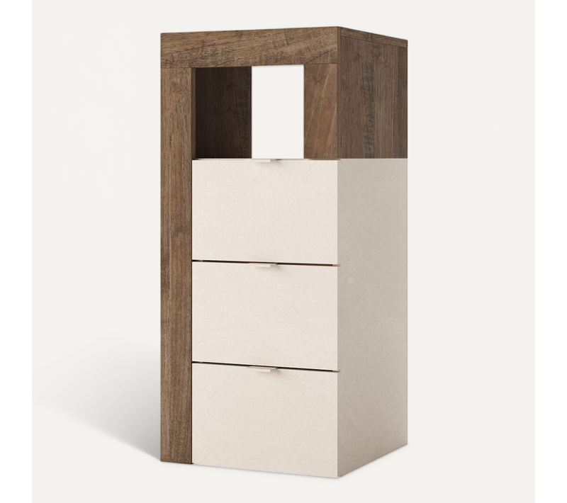 Commode 3 Tiroirs Bicolore : Bois Foncé - Mercure Et Cachemire - Beige