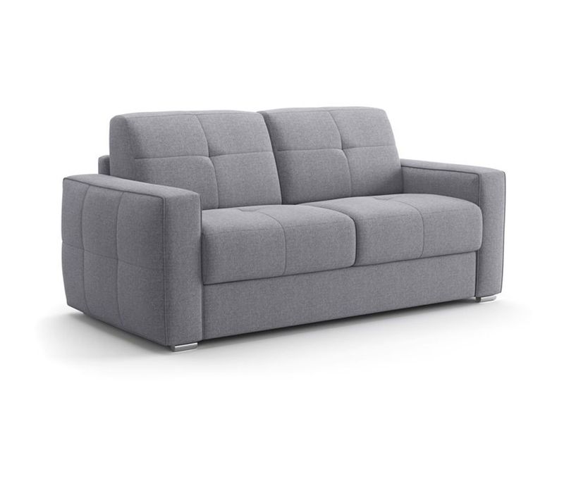 Square Canapé Convertible 3 Places - Tissu Gris Clair, Couchage 140x190 Cm