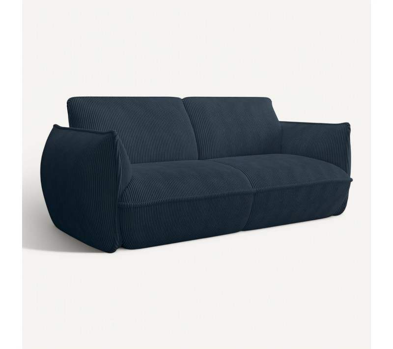 Canapé Fixe 3 Places En Tissu Bleu Mat - 220 X 98 X 83 Cm