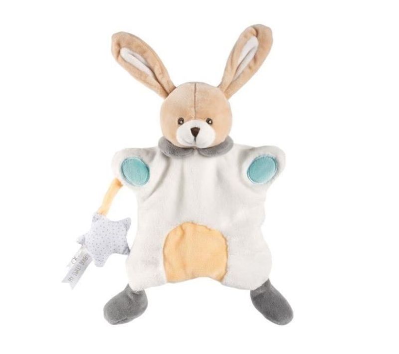 Doudou Lapin Marionnette Blanc Et Marron