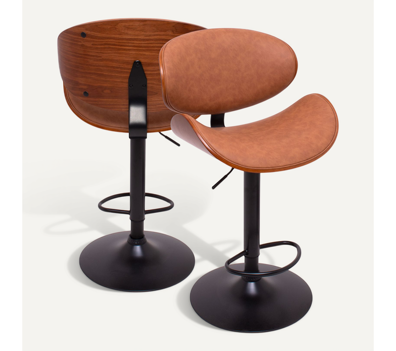 Glasgow - Ensemble De 2 Tabourets De Bar 52,5x94/115x40 Cm En Bois Massif Et Simili - Marron