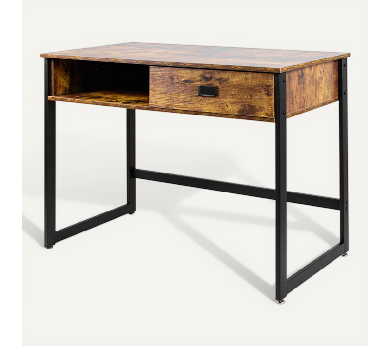 Otari - Bureau De Style Industriel Avec Tiroir Et Étagère De Rangements, 110x50xh76 Cm