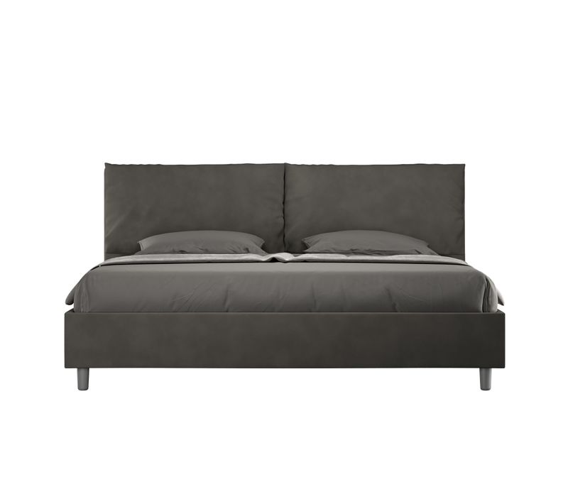 Lit King Size Avec Sommier Rembourré 200x210 Microfibre Gris Antea Large