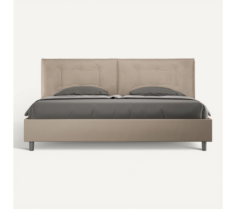 Lit King Size Coffre Rembourré 200x200 Similicuir Taupe Annalisa Large