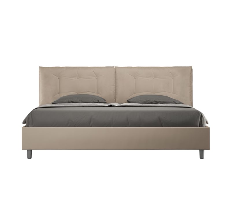 Lit King Size Coffre Rembourré 200x210 Similicuir Taupe Annalisa Large