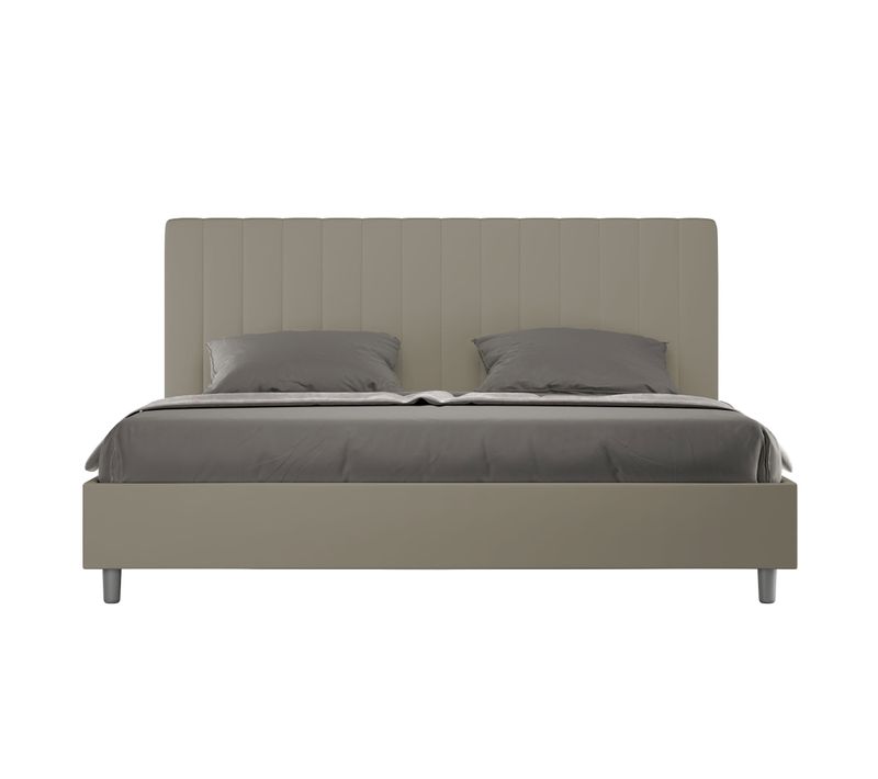 Lit King Size Coffre Rembourré 200x210 Similicuir Cappuccino Agueda