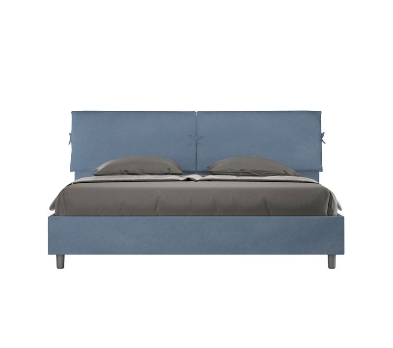 Lit King Size Avec Sommier Rembourré 200x210 Microfibre Bleu Mados