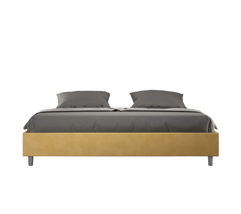 Cadre De Lit King Size Avec Sommier Rembourré 200x200 Microfibre Ocre Azelia