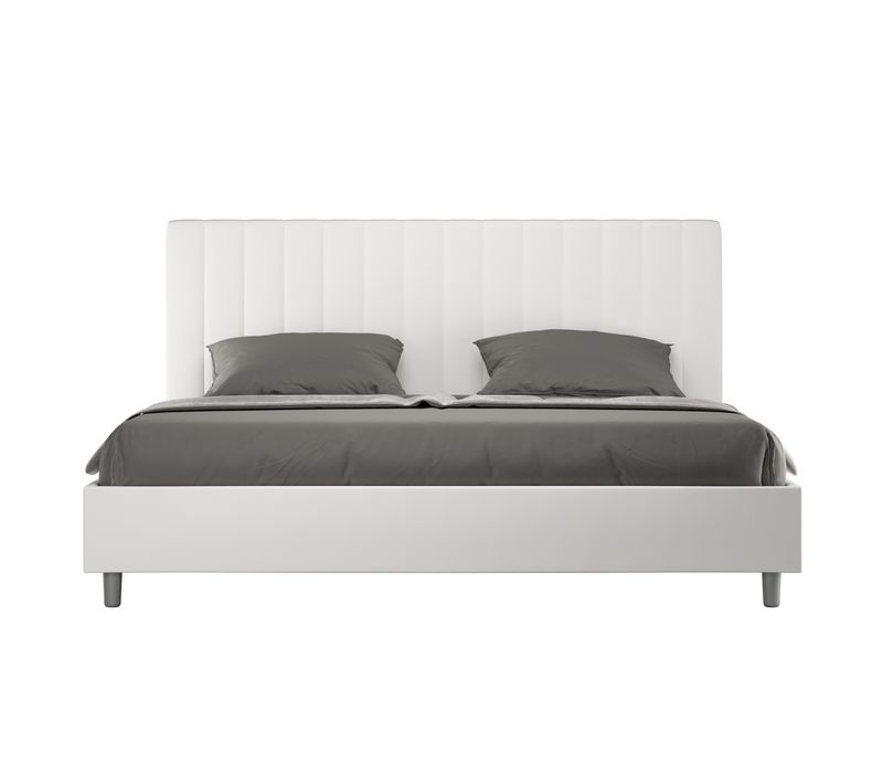 Lit King Size Avec Sommier Rembourré 180x210 Similicuir Blanc Agueda