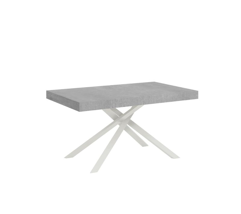 Table Extensible 90x140/244 Cm Karida Gris Béton Pieds Blancs