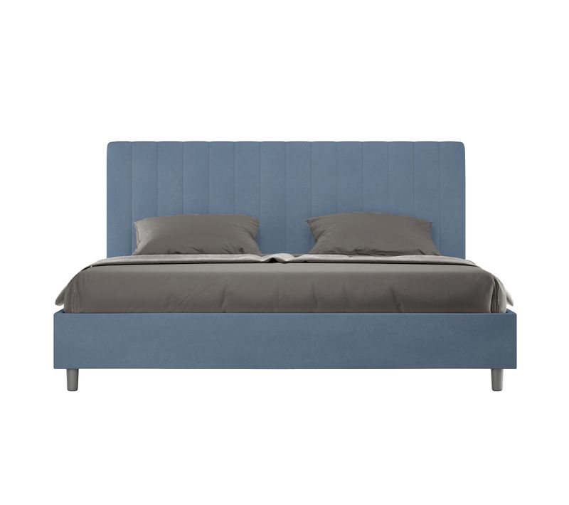 Lit King Size Coffre Rembourré 200x210 Microfibre Bleu Agueda