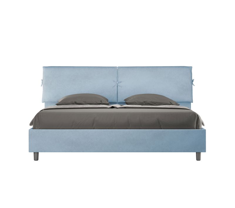 Lit King Size Sans Sommier Rembourré 180x190 Microfibre Bleu Clair Mados