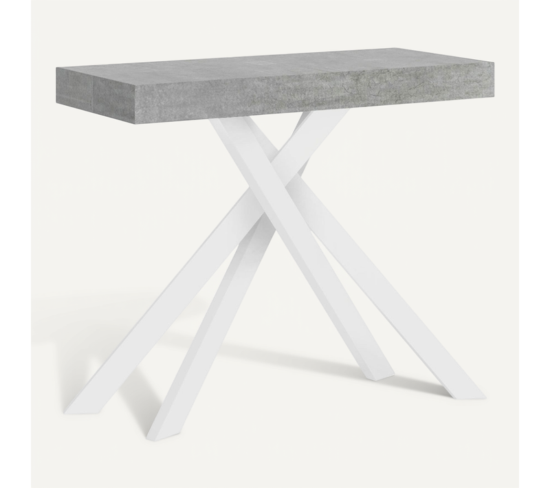 Console Extensible 90x40/196 Cm Krack Small Gris Béton Pieds Blancs