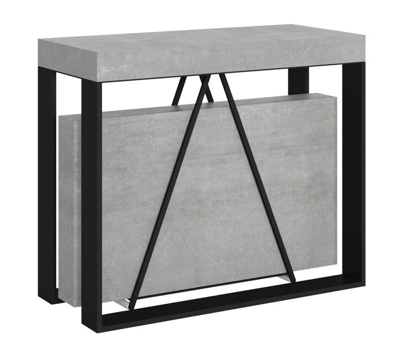 Console Extensible 90x40/300cm Sketa Gris Béton Cadre Anthracite