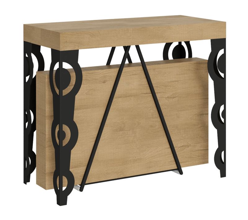 Console Extensible 90x40/300cm Aceres Chêne Nature Cadre Anthracite