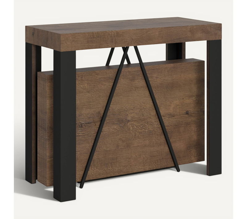 Console Extensible 90x40/196 Cm Tarax Small Noyer Cadre Anthracite