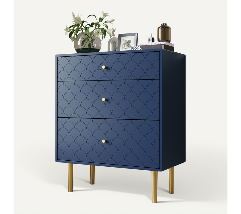 Commode 3 Tiroirs, Buffet Pour Chambre Et Toutes Les Pièces à Vivre, Bleu- H89/l75/p40 Cm