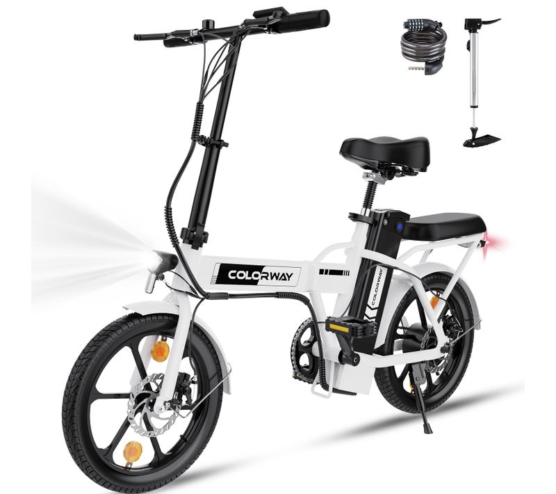 Vélo Électrique Pliable 16" - Batterie 36v8,4ah - Pédalage Assisté - Écran LCD - Blanc
