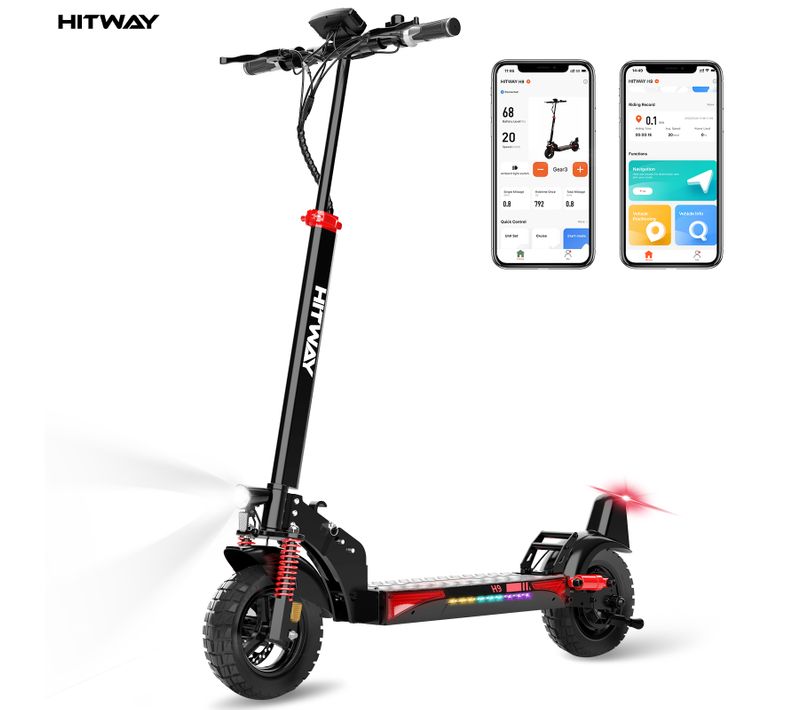 Trottinette Électrique Pliable - Pneus Solides 10" - App - Batterie 48v 15.6ah - Scooter Noiretrouge