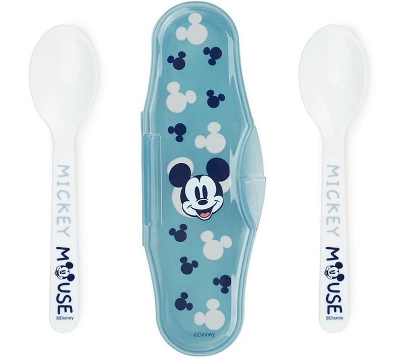 Set 2 Cuillères Bébé Mickey - Ergonomiques Avec Étui De Transport