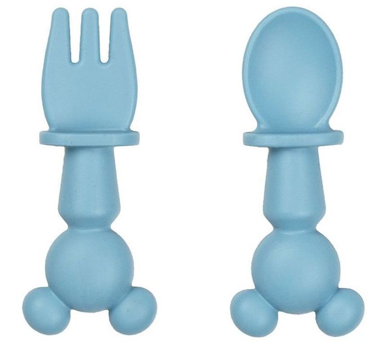 Disney Mickey - Set 2 Couverts Bébé En Silicone Bleu, Sans Bpa