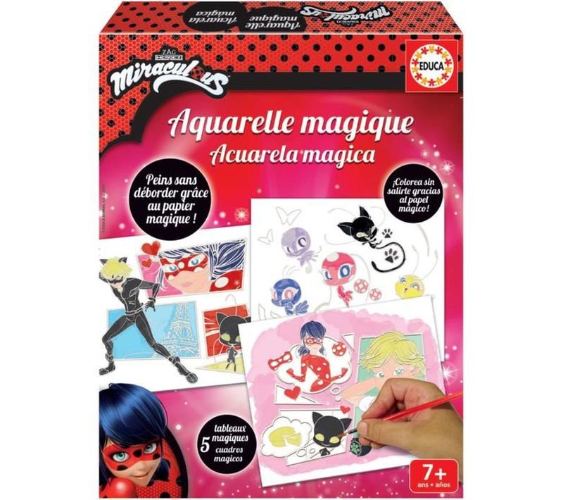 Kit Aquarelle Magique Miraculous Ladybug - 5 Tableaux, 12 Couleurs, 2 Pinceaux