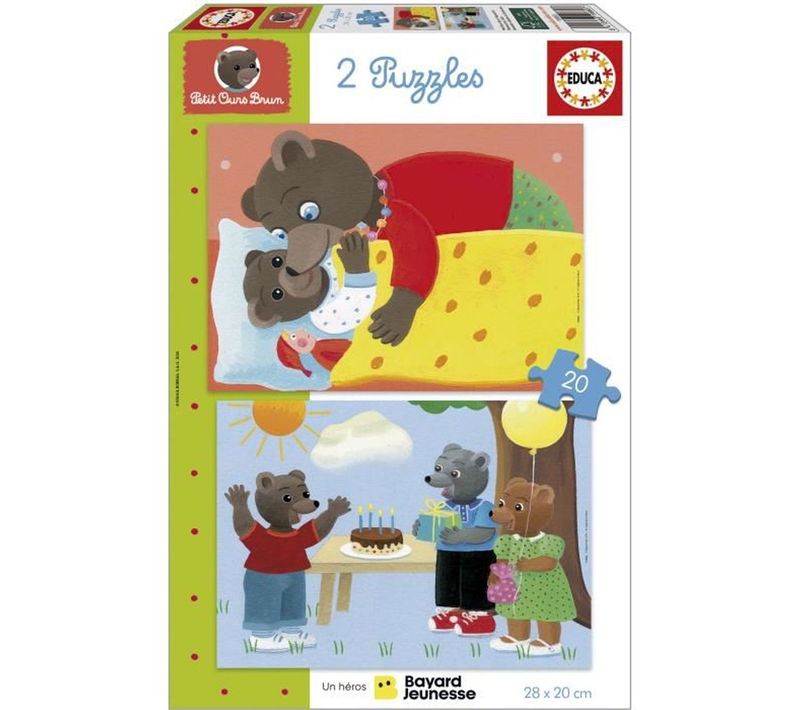 Petit Ours Brun – 2 Puzzles Enfant 20 Pièces (28 X 20 Cm)