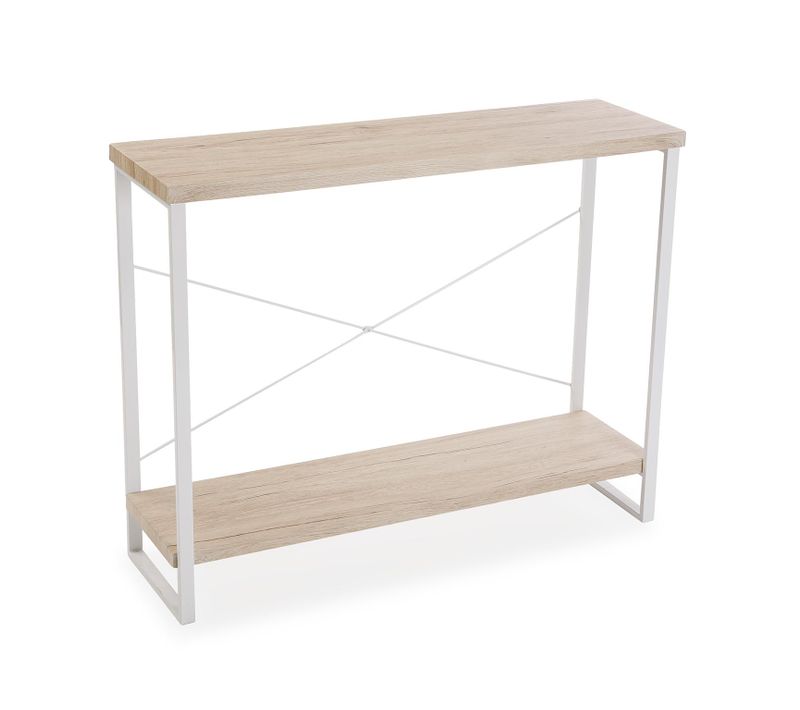 Meuble D'entrée Étroit, Table Console Taline 100x30x80cm,bois Et Métal, Blanc