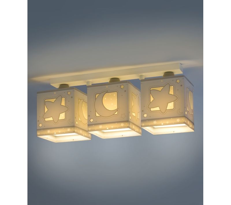 Plafonnier Pour Enfants à 3 Lampes Moonlight Lune Et étoiles Gris
