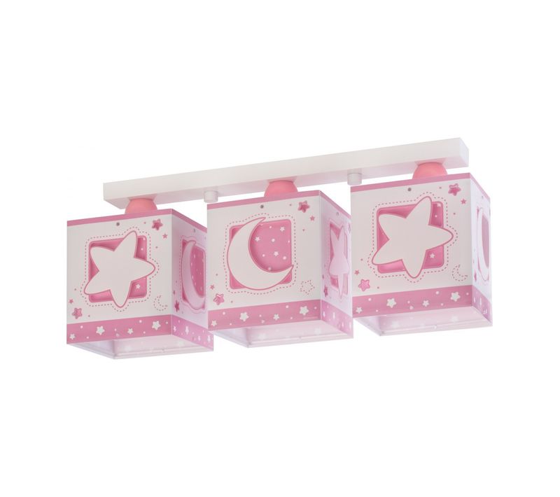 Plafonnier Pour Enfants à 3 Lampes Moonlight Lune Et étoiles Rose