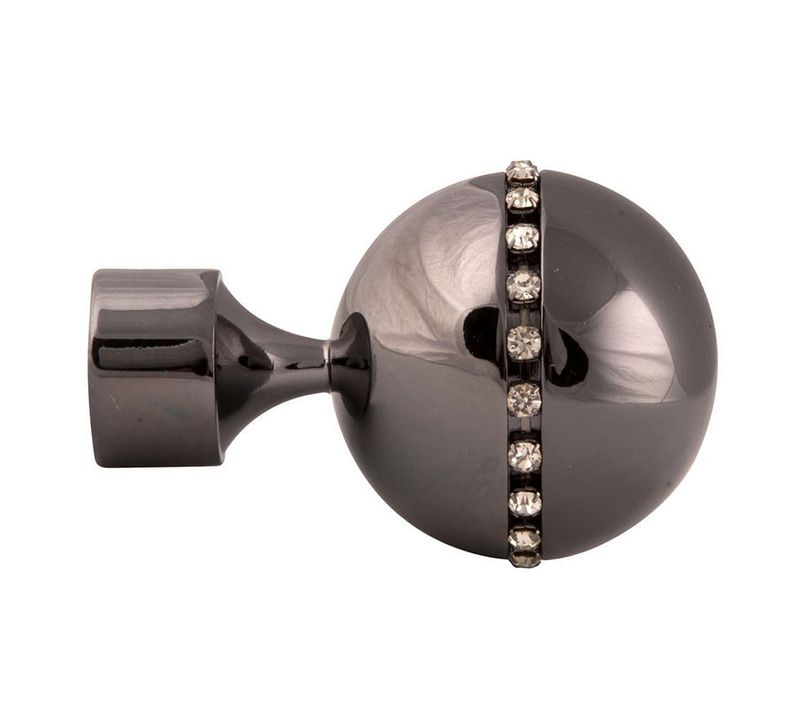 Paire Embouts De Tringle "sphère Strassée" - Diam. 20 Mm - Gris Foncé